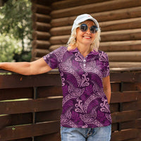 Royal Purple Monstera Women Polo Shirt Polynesian Tribal Pattern LT01 - Polynesian Pride