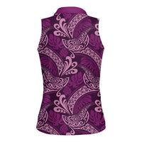 Royal Purple Monstera Women Sleeveless Polo Shirt Polynesian Tribal Pattern LT01 - Polynesian Pride
