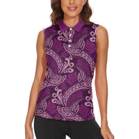 Royal Purple Monstera Women Sleeveless Polo Shirt Polynesian Tribal Pattern LT01 - Polynesian Pride