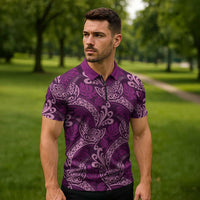 Royal Purple Monstera Zipper Polo Shirt Polynesian Tribal Pattern LT01 - Polynesian Pride