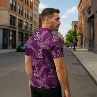 Royal Purple Monstera Zipper Polo Shirt Polynesian Tribal Pattern LT01 - Polynesian Pride