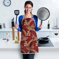 Luxury Red Monstera Apron Polynesian Tribal Pattern - Polynesian Pride