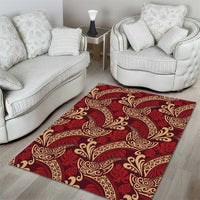 Luxury Red Monstera Area Rug Polynesian Tribal Pattern - Polynesian Pride