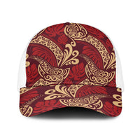 Luxury Red Monstera Baseball Net Cap Polynesian Tribal Pattern LT01 One Size White Red - Polynesian Pride