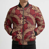 Luxury Red Monstera Bomber Puffer Jacket Polynesian Tribal Pattern LT01 - Polynesian Pride