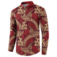 Luxury Red Monstera Button Sweatshirt Polynesian Tribal Pattern LT01 - Polynesian Pride