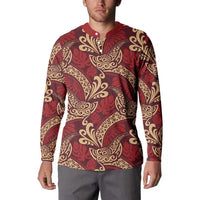 Luxury Red Monstera Button Sweatshirt Polynesian Tribal Pattern LT01 - Polynesian Pride