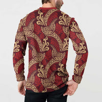 Luxury Red Monstera Button Sweatshirt Polynesian Tribal Pattern LT01 - Polynesian Pride