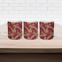 Luxury Red Monstera Ceramic Mug Polynesian Tribal Pattern - Polynesian Pride