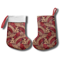 Luxury Red Monstera Christmas Stocking Polynesian Tribal Pattern - Polynesian Pride