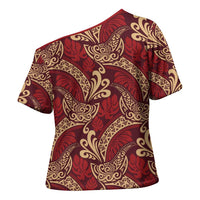 Luxury Red Monstera Cross Shoulder Shirt Polynesian Tribal Pattern LT01 - Polynesian Pride