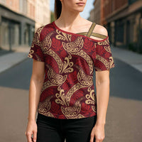 Luxury Red Monstera Cross Shoulder Shirt Polynesian Tribal Pattern LT01 - Polynesian Pride
