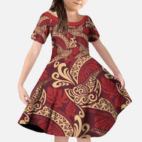 Luxury Red Monstera Family Matching Long Sleeve Bodycon Dress and Hawaiian Shirt Polynesian Tribal Pattern - Polynesian Pride