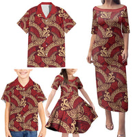 Luxury Red Monstera Family Matching Puletasi and Hawaiian Shirt Polynesian Tribal Pattern LT01 - Polynesian Pride