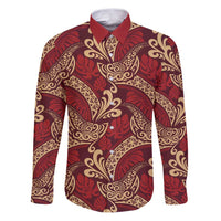 Luxury Red Monstera Family Matching Puletasi and Hawaiian Shirt Polynesian Tribal Pattern LT01 Dad's Shirt - Long Sleeve Red - Polynesian Pride