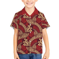 Luxury Red Monstera Family Matching Puletasi and Hawaiian Shirt Polynesian Tribal Pattern LT01 Son's Shirt Red - Polynesian Pride
