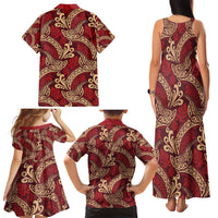 Luxury Red Monstera Family Matching Tank Maxi Dress and Hawaiian Shirt Polynesian Tribal Pattern - Polynesian Pride