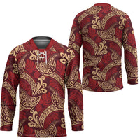 Luxury Red Monstera Hockey Jersey Polynesian Tribal Pattern - Polynesian Pride