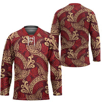 Luxury Red Monstera Hockey Jersey Polynesian Tribal Pattern LT01 - Polynesian Pride