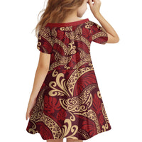 Luxury Red Monstera Kid Short Sleeve Dress Polynesian Tribal Pattern LT01 - Polynesian Pride