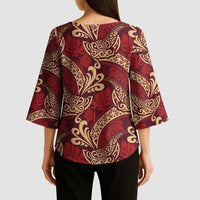 Luxury Red Monstera Kimono Sleeve Blouse Polynesian Tribal Pattern LT01 - Polynesian Pride