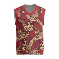 Luxury Red Monstera Christmas Knitted V-Neck Vest Polynesian Tribal Pattern LT01 Red - Polynesian Pride