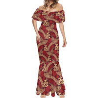 Luxury Red Monstera Mermaid Dress Polynesian Tribal Pattern LT01 - Polynesian Pride