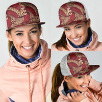 Luxury Red Monstera Mesh Trucker Cap Polynesian Tribal Pattern LT01 - Polynesian Pride