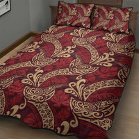 Luxury Red Monstera Quilt Bed Set Polynesian Tribal Pattern - Polynesian Pride