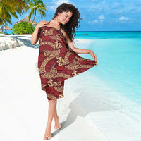 Luxury Red Monstera Sarong Polynesian Tribal Pattern - Polynesian Pride