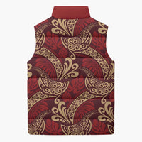Luxury Red Monstera Sleeveless Puffer Jacket Polynesian Tribal Pattern LT01 - Polynesian Pride