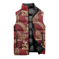 Luxury Red Monstera Sleeveless Puffer Jacket Polynesian Tribal Pattern LT01 - Polynesian Pride