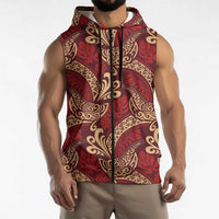 Luxury Red Monstera Sleeveless Zip Hoodie Polynesian Tribal Pattern LT01 - Polynesian Pride