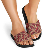 Luxury Red Monstera Slide Sandals Polynesian Tribal Pattern - Polynesian Pride