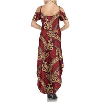 Luxury Red Monstera Summer Maxi Dress Polynesian Tribal Pattern - Polynesian Pride