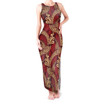 Luxury Red Monstera Tank Maxi Dress Polynesian Tribal Pattern LT01 Women Red - Polynesian Pride