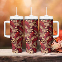Luxury Red Monstera Tumbler With Handle Polynesian Tribal Pattern - Polynesian Pride