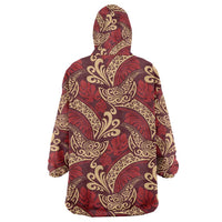 Luxury Red Monstera Wearable Blanket Hoodie Polynesian Tribal Pattern LT01 - Polynesian Pride