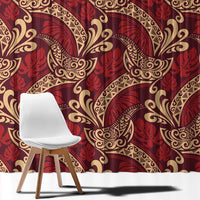 Luxury Red Monstera Window Curtain Polynesian Tribal Pattern - Polynesian Pride