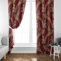 Luxury Red Monstera Window Curtain Polynesian Tribal Pattern - Polynesian Pride