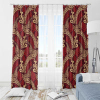 Luxury Red Monstera Window Curtain Polynesian Tribal Pattern - Polynesian Pride