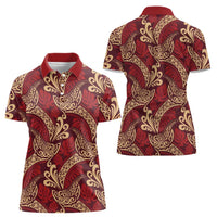 Luxury Red Monstera Women Polo Shirt Polynesian Tribal Pattern LT01 - Polynesian Pride