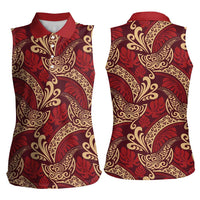Luxury Red Monstera Women Sleeveless Polo Shirt Polynesian Tribal Pattern LT01 - Polynesian Pride