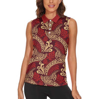 Luxury Red Monstera Women Sleeveless Polo Shirt Polynesian Tribal Pattern LT01 - Polynesian Pride