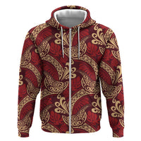 Luxury Red Monstera Zip Hoodie Polynesian Tribal Pattern LT01 Zip Hoodie Red - Polynesian Pride