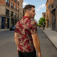 Luxury Red Monstera Zipper Polo Shirt Polynesian Tribal Pattern LT01 - Polynesian Pride