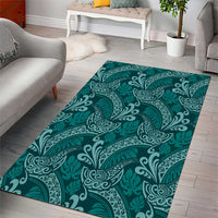 Teal Monstera Area Rug Polynesian Tribal Pattern - Polynesian Pride