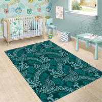 Teal Monstera Area Rug Polynesian Tribal Pattern - Polynesian Pride