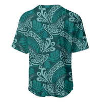 Teal Monstera Baseball Jersey Polynesian Tribal Pattern LT01 - Polynesian Pride