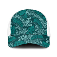 Teal Monstera Baseball Net Cap Polynesian Tribal Pattern LT01 One Size White Teal - Polynesian Pride
